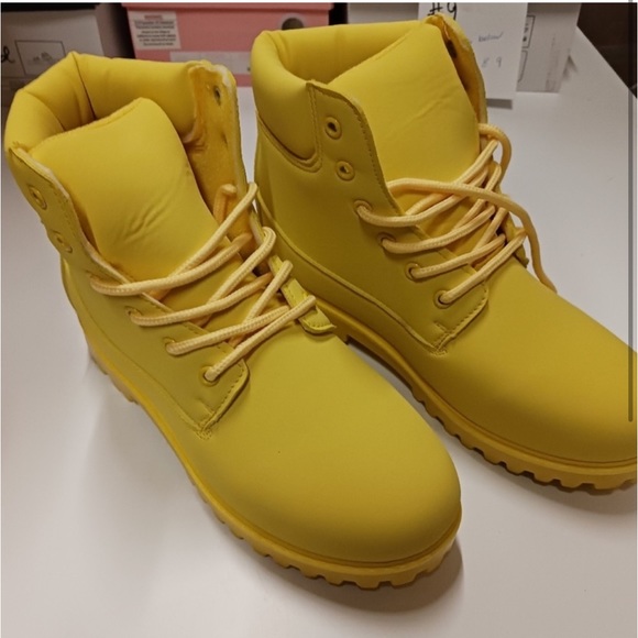Yoki Shoes - YOKI YELLOW LACE UP WORK TIMBER CONSTRUCTION RUGGED ROUND TOE BOOTS
